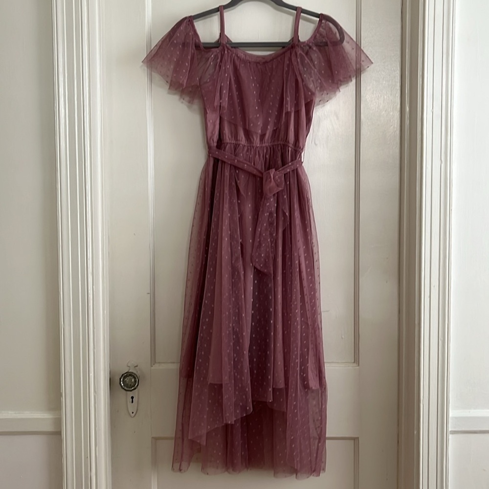 Girls Mauve Tulle Dot High-Low Dress